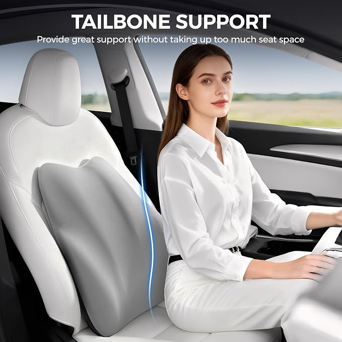 BEBAS Ergonomic Lumbar Support Pillow for Car, Memory Foam Car Back Cushion | Comfort Lumbar Pillow for Back Pain Relief, Breathable Washable Cover, Fits for Driving, Office, Wheelchair, Gray - Image 4
