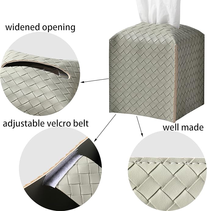 Tissue Box Cover PU Leather Tissue Holder Square Facial Tissue Case Facial Paper Organizer Dispenser for Bathroom, Vanity Countertop, Tabletop, Car, Evergreen | PU Leather，Easy to Fill, Easy Clean, Decorative Cube Tissue Box Holder for Office, Bathroom... - Image 4