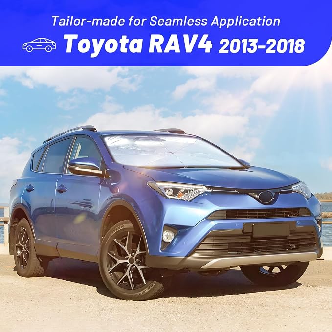 Windshield Sun Shade Umbrella for Toyota　RAV4　2013-2018, Foldable Car Sunshade for Front Windows with 360° Rotating Shaft, Custom fit RAV4 Sun Visor Shield for UV Blocking and Heat Insulation - Image 3
