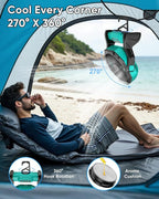Portable Rechargeable Fan, 20000mAh Battery Powered Camping Fan with LED Light & Hook, 270° Adjustable, 4-Speed, 4H Timer Camping Essentials for Outdoor Tent Travel BBQ Car_Blue - Image 4