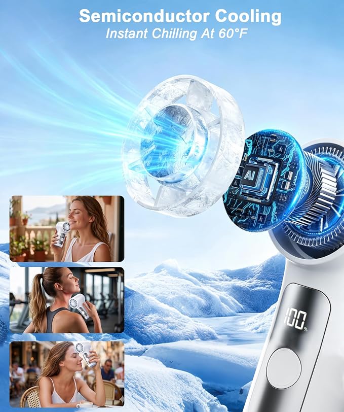 Portable Handheld Mini Fan with Ice Cooling Plate, Personal Clip On Turbo Fan Rechargeable, 18000 RPM 6 Speeds, 360° Detachable Clip, Pocket AC Fans Blow Cold Air for Beach Car Stroller Travel Makeup - Image 2