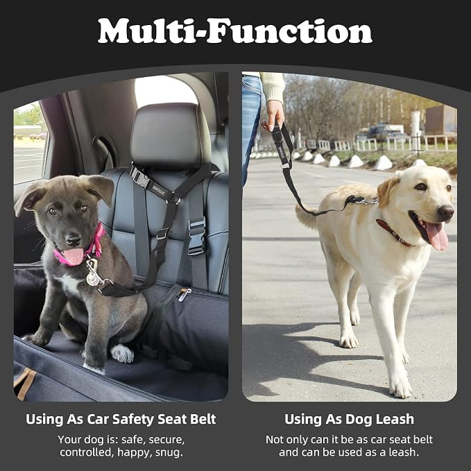 BWOGUE 2 Pack Dog Seat Belt for Car, Headrest Restraint Safety Leads | Headrest Loop for Car Travel, 18-30 in Adjustable, 2-in-1 Seat Belt and Leash, 2 Pack for Dogs and Cats, Use with Dog Harness - Image 6