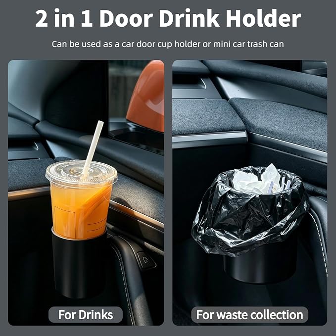 Car Door Cup Holder for Tesla Model 3 2017-2023 & Model Y 2020-2024, 2PCS | 2 in 1 Door Drink Cup Holder Expander for coffee Travel mug water bottle and Storage for Small Dry Waste - Image 4
