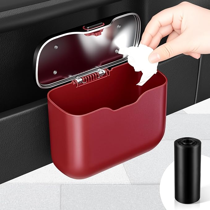 UYYE Car Trash Can, Car Garbage Bin with Lid & Handle - Leak-Proof Mini Trash Can for Car, Truck, SUV - Essential Car Accessories for Organization (Red) by UYYE
