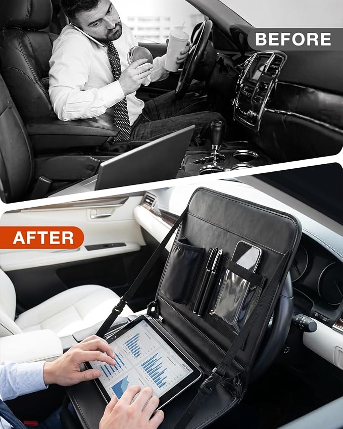 NEVERLAND Car Steering Wheel Desk for Laptop - 3-in-1 Car Tray | Fits < 15.75" Wheels, Portable, Car Desk Table Tray for Commuters and Kids, Holds 15" Laptops & 6.6 lbs Load - Image 2
