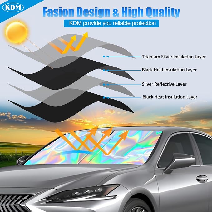KDM Laser Silver Style Windshield Sun Shade for 2018-2026 Honda Odyssey | LX EX EX-L Touring Elite Minivan,Foldable Front Reflective Windows Sunshade Visor Protector Blocks UV Rays Heat - Image 3