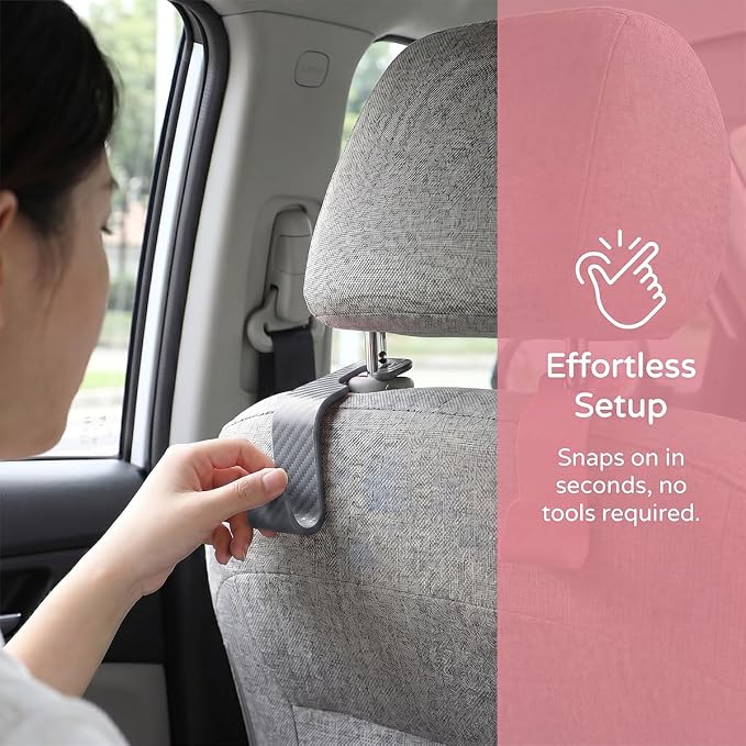 4 Pack Headrest Hooks for Vehicle Seats, Carbon Fiber/Gray | rear-row hanging storage, supports bags coats and groceries, fits matching headrest posts, interior accessory - Image 4