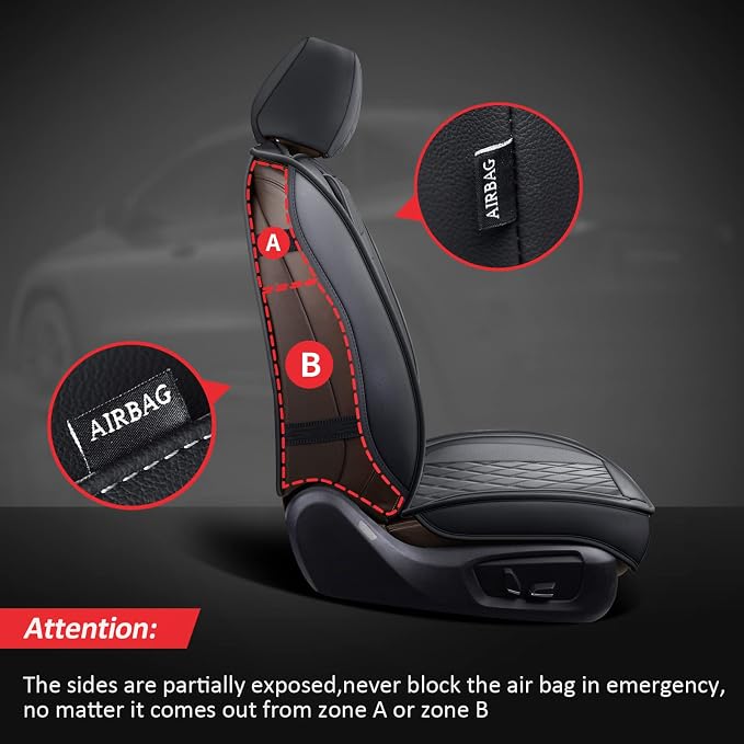 2PCS Front Car Seat Covers, Leather Seat Covers for Sedan, Truck,SUV | Black Seat Cover,Breathable Car Seat Cover,2PCS Front Universal Automotive Seat Protector For Families, Pets,Commuters - Image 2
