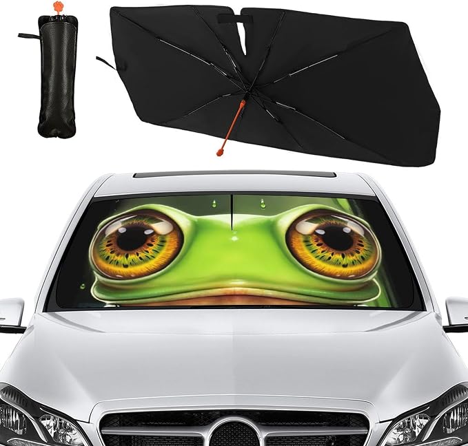 Socira Funny Frog Car Windshield Sunshade Umbrella Frog Eye Umbrella | Foldable Sun Shade Windshield Cover Sunshade Frog Car Accessories Blocks Uv Rays Keeps Cool (57" X 30") - Image 8