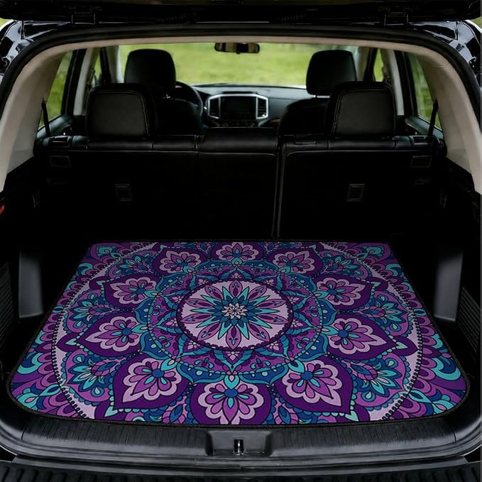 Car Trunk Mat for SUV, 29"x39" Boho Purple Mandala Cargo Liner Protector | All Weather Universal Cargo Liners for Dogs, Car Accessory for SUVs/Sedan/Wagons, Durable Non-Slip Washable Rear Cargo Mat by Unknown