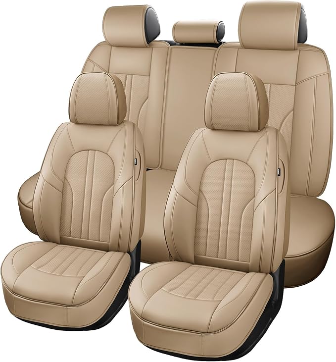 MINGBRON Car Seat Covers,Car Seat Protector Waterproof,Seat Covers Full Set, Car Seat Protectors,Automotive Seat Covers Fit for Most Cars Beige by MINGBRONCARSEATCOVER