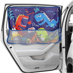 GLSOWEE Car Window Shade for Baby, Blackout Car Window Curtain, Dinosaurs | Storage Pockets & 7 Suction Cups, Cartoon Pattern Car Side Window Sun Shade Cover for Sun/Heat/UV Rays Protection, Blue by GLSOWEE