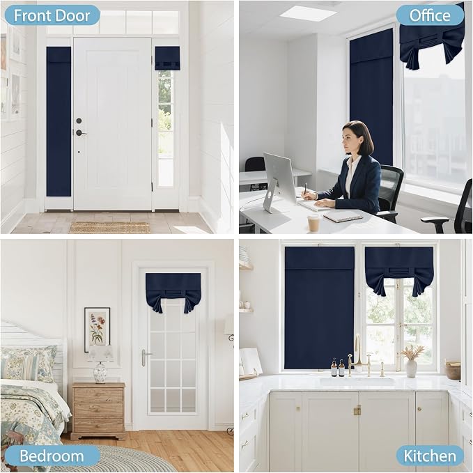 RYB HOME Blackout French Door Curtain, No Drill, W26 x L72, Navy, 1 Panel | Self Adhesive, Privacy, Thermal Insulated, For Patio Kitchen Front Entry Front Back Door Glass Window, Renter Friendly - Image 9