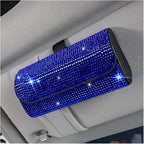 Osilly Bling Car Sunglass Holder for Sun Visor, Sparkling Crystal Leather Automotive Eyeglasses Mount Clip Organizer with Hidden Magnetic Closure for Men Women, Universal for SUV Truck Van（Blue） by Osilly
