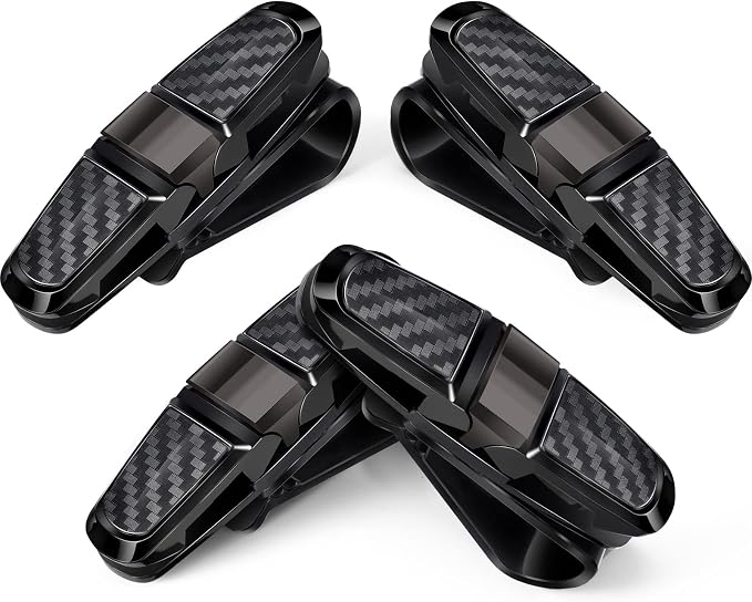 Boao 4 Pack Sunglasses Holder Car Visor Clip,Black | Double-ended Design for Glasses and Tickets, 180 Degree Rotational Mount, Fits Sun Visors, Keeps Eyewear Accessible by Boao