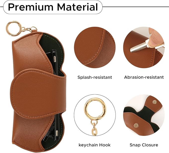 KINIVA Sunglasses Holder for Car Visor with Hanging Hook Portable Leather Glasses Storage Bag with Detachable Clips - Image 4