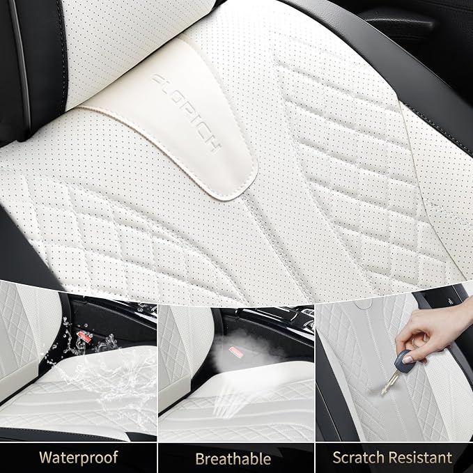 FLORICH Seat Covers Full Set Luxury Faux Leather Front and Rear Car Seat Cover Waterproof Automotive Seat Covers 5 Seats Car Seat Protector Universal Fit for Most Cars SUV Trucks, Black&White - Image 6