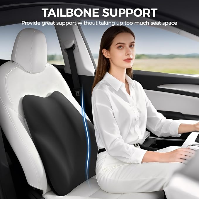BEBAS Ergonomic Lumbar Support Pillow for Car, Memory Foam Car Back Cushion | Comfort Lumbar Pillow for Back Pain Relief, Breathable Washable Cover, Fits for Driving, Office, Wheelchair, Black - Image 4