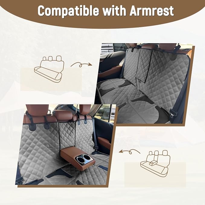 Pet Bench Seat Covers for Mid-Size Sedans and SUVs, Heavy Duty Nonslip Car Seat Protector for Child Car Seat, Waterproof Back Seat Covers for Dogs and Kids, Armrest & Seatbelt Access(Grey) - Image 8