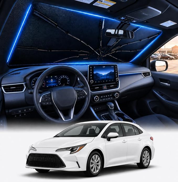 [2026 Upgraded] DooGooCoo Windshield Sun Shade Umbrella for Toyota Corolla 2020-2025 2026 [100% Sunlight Blocked, Cooling Ice Crystal] Sunshade for Car Windshield for Corolla Sun Shade, Custom Fit. by DooGooCoo