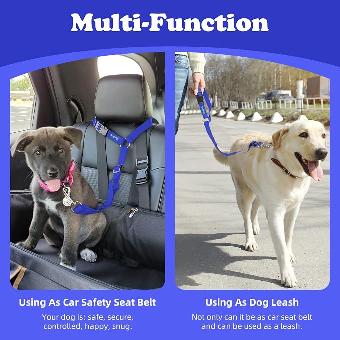 BWOGUE 2 Pack Dog Seat Belt for Car, Nylon Headrest Restraint, Dark Blue | Headrest Loop for Car Travel, 18-30 in Adjustable, Thick Nylon Safety Strap, 2 Pack for Dogs and Cats, Use with Dog Harness - Image 6