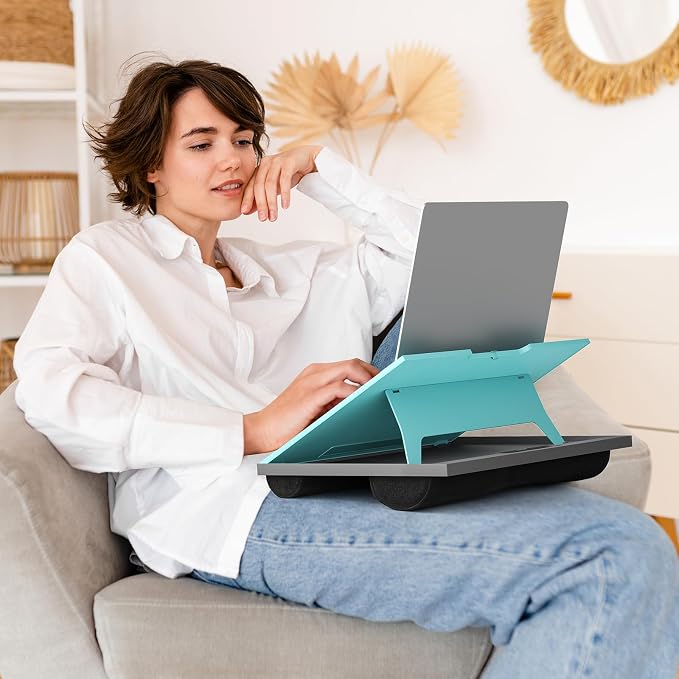 HUANUO Lap Desk with 8 Adjustable Angles – Up to 15.6" Laptop, Turquoise | Dual-cushion base, carry handle, 30% thicker for durability, wider anti-slip ledge, for home office, sofa, bed, car - Image 7