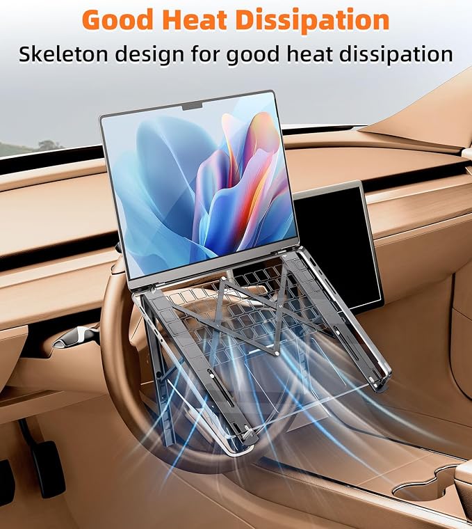 Car Laptop Mount Steering Wheel Tray Holder, Height Adjustable Car Desk for Laptop Computer Tablet, Foldable Portable Lap Laptop Stand for Car Vehicle Workstation Accessories Truck SUV Tesla - Image 4