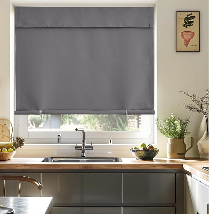 NICETOWN Grey Blackout Curtains 63 Inches Long for Living Room, 1 Piece | Portable Window Shade Self Sticky Adjustable Drapes for Bedroom Thermal Insulated Short Curtains for Cabinet, 52" x 63" - Image 6