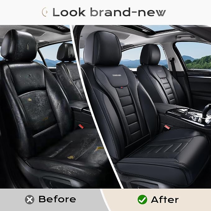 Coverado Car Seat Covers, Front Covers for Cars, Car Seat Cover Front Seats, Automotive Seat Cover, Waterproof, Leather Car Seat Cushion, Universal Interior Covers Seat Protectors for Most Cars - Image 5