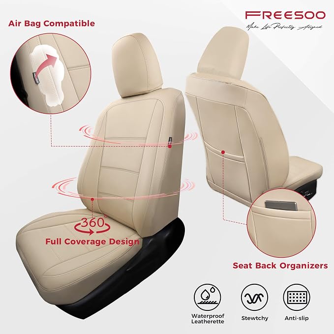 FREESOO Custom Leather Seat Covers for Toyota Corolla L LE Series 2014-2019 | Sedan, Full Set, Waterproof, Airbag Compatible, Scratch-resistant, Anti-slip, Protector Cushion, Durable Material, Easy-clean - Image 3