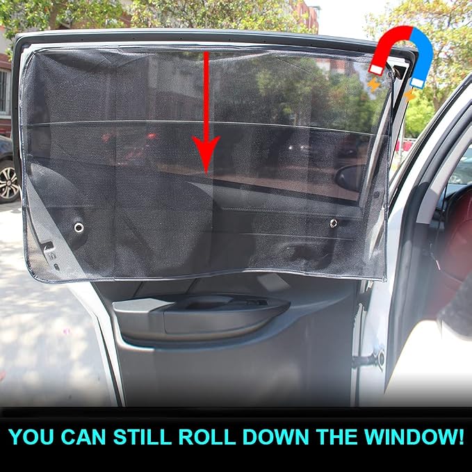 Ovege Car Window Shade 2pcs -Car Side Window Sun Shade Baby UV Protection Privacy Suction Magnetic (Back Seat 2pcs), Semi-Transparent - Image 5
