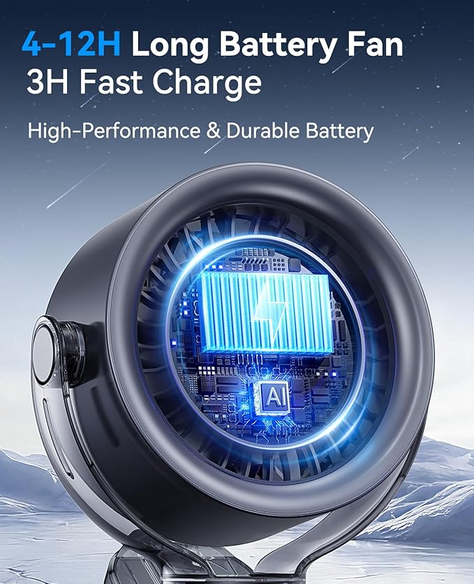 KIMMOO 4000mAh Rechargeable Portable Clip on Fan-100-Speed Touch Control, LED Display, 360° Rotate Quiet Turbo Desk Fan, Small Battery Operated USB Fan for Stroller Bed Travel Camping Golf Gym (Black) - Image 4