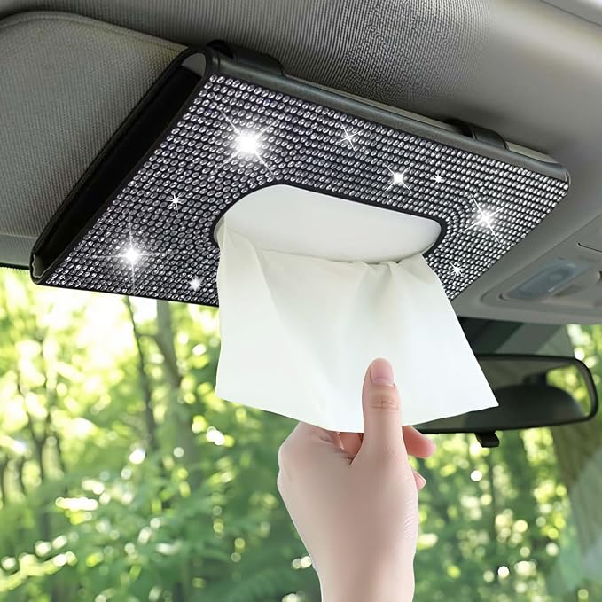 Blingbling Car Tissue Holder, Sun Visor Napkin Box | Premium PU Leather, Auto Napkin Case, Mask Holder for Car, with Tissue Refill, Vehicle Interior Accessories, Black by Unknown