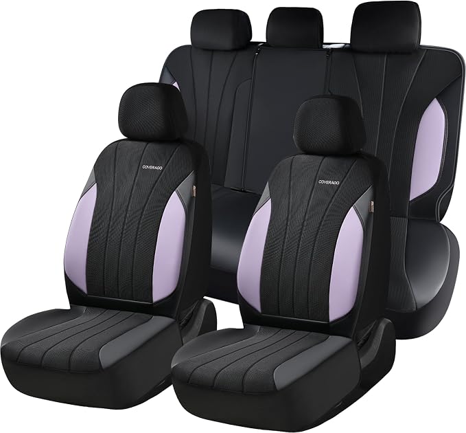 Coverado Seat Covers Full Set, Automotive Car Seat Covers 5-piece, Car Protectors 5 Seats for Car, Purple Auto Seat Covers Spill-Proof Design Universal Fit for SUV, Vans, Sedan, Truck by COVERADOAUTO