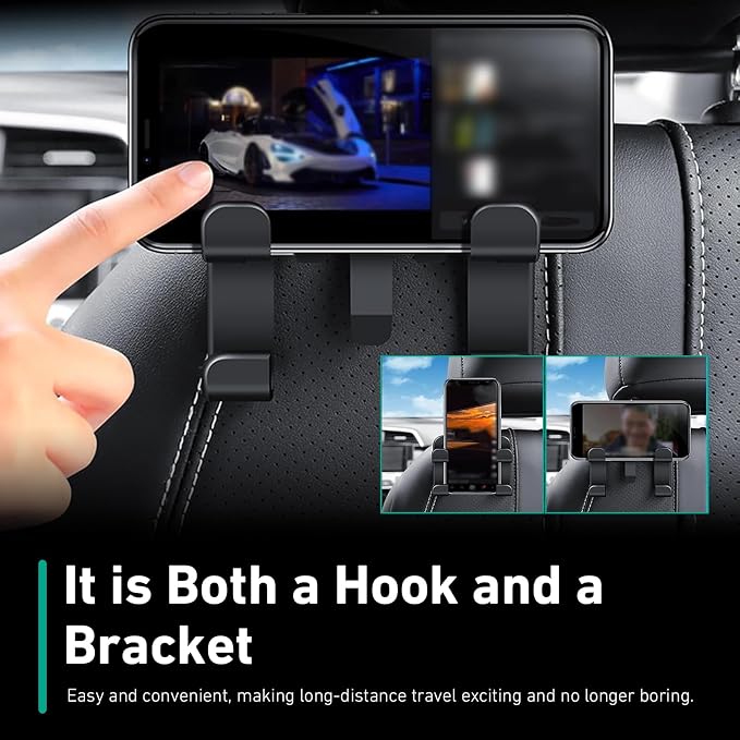 2 PCS Car Headrest Hooks, Multi-functional Seat Back Hanger for Phone & Bag & Umbrella, ABS Load Capacity Hidden Hanging Hook, Interior Organizer for Most Vehicles (Black) - Image 5