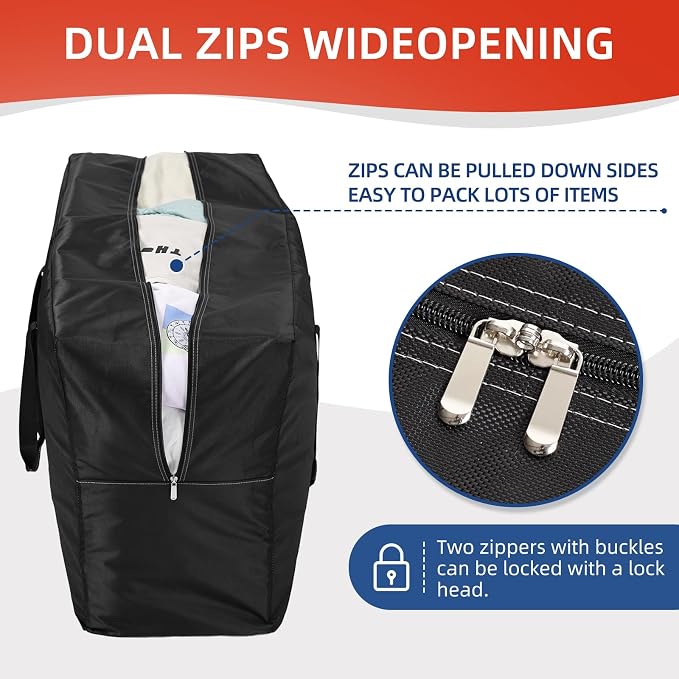 Extra Large travel duffel bag with Strong Handles, Waterproof duffel bag, Durable Zippers, Extra Large Storage Totes for Space Saving and Moving Supplies - Image 4