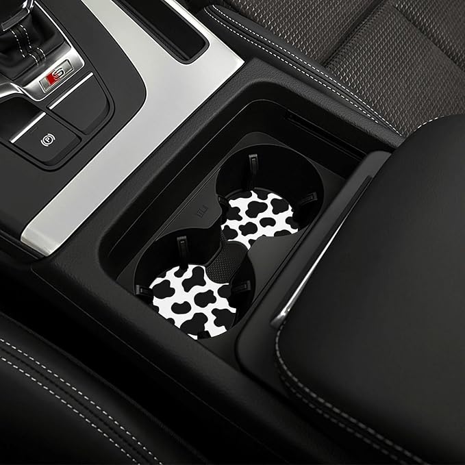 Cow Print 3pc car Set : Steering Wheel Cover + 2 Pc Car Coasters | neoprene Anti-Slip Breathable Universal 14.5-15.5 in for Suitable for Men Women - Image 8
