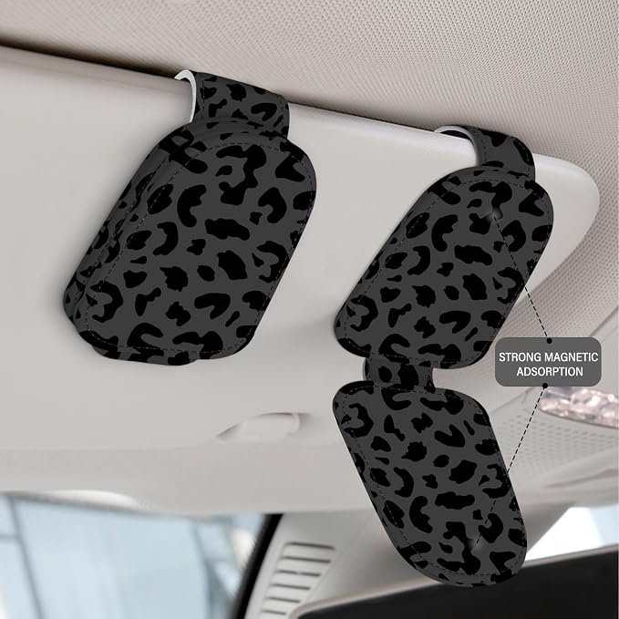 2 Pack Sunglass Holder for Car Visor, Universal Magnetic Car Sunglass Holder for Different Size Eyeglasses, Car Visor Accessories (Leopard-Black) - Image 3