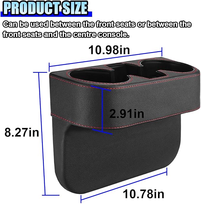 ZIMISI Car Cup Holder, Leather Front Console Gap Filler Organizer (Black) | Car Seat Gap Filler Storage Box, Multifunctional Car Cup Drink Holder, Coin Bucket, Cell Mobile Phone Holder - Image 2