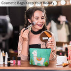 Makeup Bag Llama Makeup Bags For Purse Pouch, Funny Llama Alpaca Cactus Floral Green Travel Toiletry Bag Cosmetic Bag Makeup Bags Flax Makeup Organizer Bag Pencil Pouch For Man Woman - Image 2