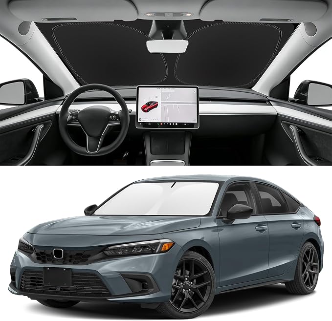 Custom Fit Windshield Sun Shade for Honda Civic 2022-2026 | Blocks UV Rays and Sun Heat, Helps Reduce Interior Temperature, Protects Dashboard from Fading, Folds Easily for Storage by SLOGENTO