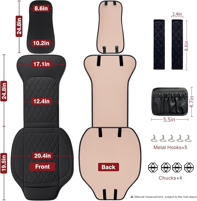 Front Car Seat Covers - Leather Seat Covers with Storage Pocket and Two Belt Pads, Anti-Slip Waterproof Universal Seat Covers for Cars Fit Cars Trucks SUV(Black,2 Pack) - Image 2
