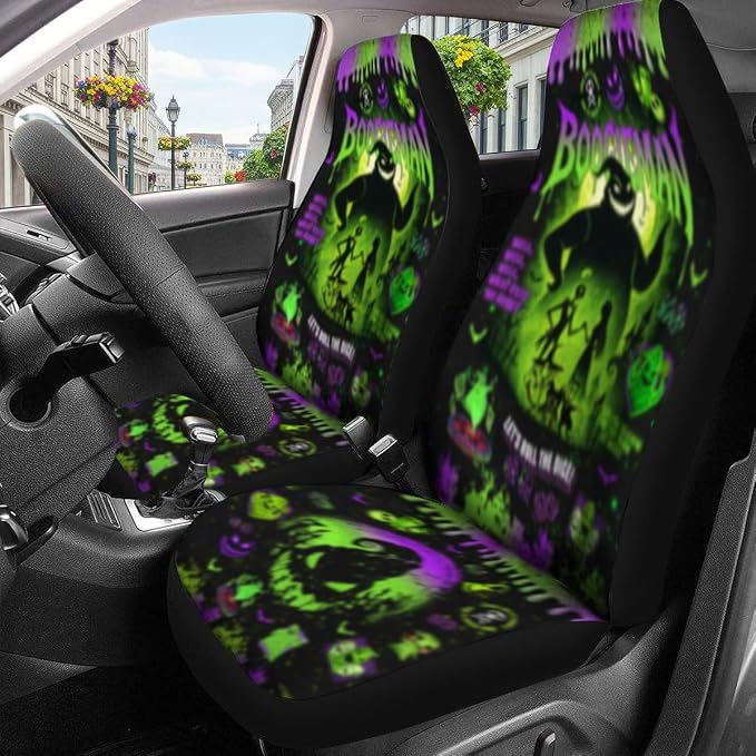 GENANY Spooky Holiday Characters Car Seat Covers, 2-Piece Front Seat Set | 2-piece polyester front seat cover set, each 49.5 x 19.6 inches, with adjustable straps and hooks - Image 3