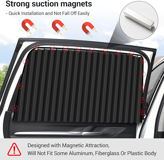 ZATOOTO Car Magnetic Side Window Sun Shades, Car Sunshades Curtains, 2 Pack | Privacy, UV‑Block, Heat Insulation, Metal Frame Fit, Camping, Sleeping,Travel, Baby Safety, and Daily Use, Easy to Install - Image 3