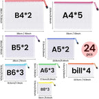 24pcs Mesh Zipper Pouch Bags 8 Sizes Plastic Clear Pouches for Organization | Multiple Sizes Waterproof File Bag Reusable Storage Bags for Classroom Travel Board Game Office Supplies - Image 2