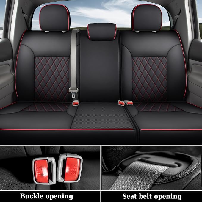Coverado Tacoma Seat Covers Full Set, Leather Seat Covers for Car, Car Seat Protector Cushion Tacoma Accessories Compatible with 2005-2023 Toyota Tacoma Double/Crew Cab(Red) - Image 3