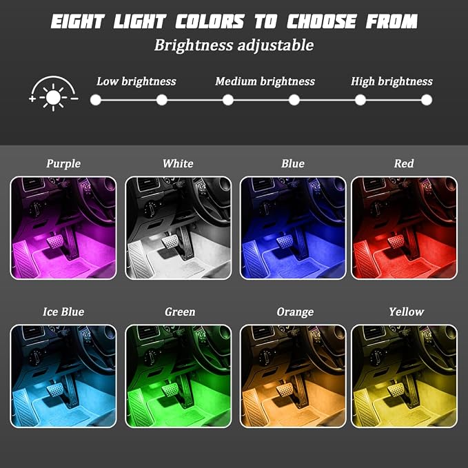 Car Interior LED Light with Wireless Remote & APP Control, Vehicle Under Dash Footwell Light with Music Sync Mode, USB Port Automotive Inside Ambient Strip Lighting, Universal Fit (48 LED) - Image 3