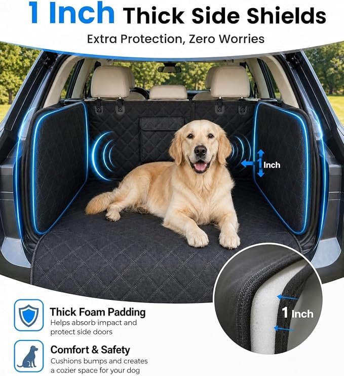 RYNVALE SUV Cargo Liner for Dogs, Full Coverage with Cushioned Sides | Heavy-Duty 900D Oxford, Heavy-Duty Straps & Zinc Alloy Buckle, 17.7" Side Flaps & 20" Bumper Flap, Waterproof Non-Slip, XL - Image 2