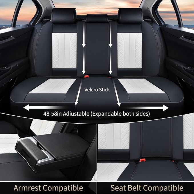FLORICH Seat Covers Full Set Luxury Faux Leather Front and Rear Car Seat Cover Waterproof Automotive Seat Covers 5 Seats Car Seat Protector Universal Fit for Most Cars SUV Trucks, Black&White - Image 4