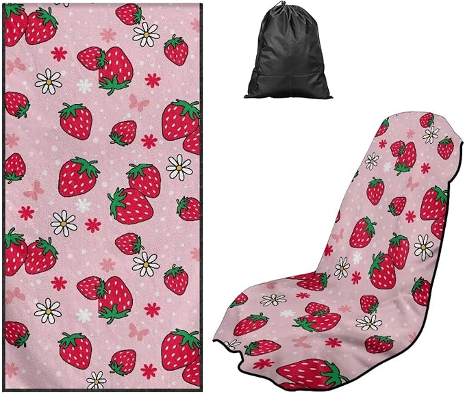 SEANATIVE Sports Towel Seat Covers for Cars - Quick-Dry Sweat Towels for Gym, Hiking & Beach with Anti-Scratch Design (Machine Washable, Universal Fit), Red Strawberry Pattern - Image 5